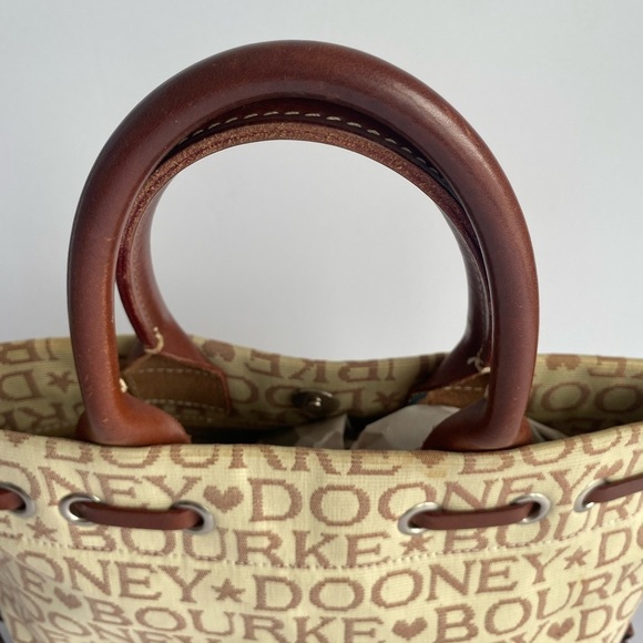Dooney Bourke Vintage Cream Brown Logo Jacquard‎ Canvas Small Bag Purse - Picture 5 of 14